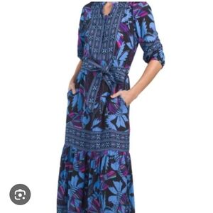 CELINA MOON Blue and Purple Long Sleeve Dress